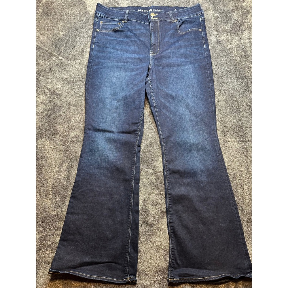 American Eagle Hi-Rise Flare Jeans Size 20 Regular Dark Wash Super Stretch-282